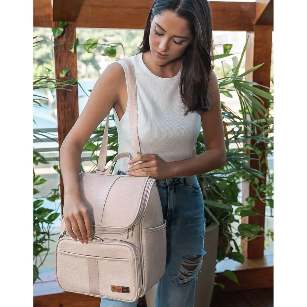Bolsa Mochila Maternidade Multifuncional Lebaby 2 em 1 Nude - Miniatura 13