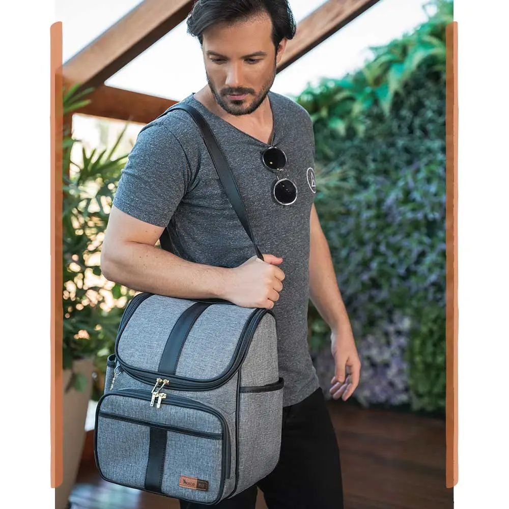 Bolsa Mochila Maternidade Multifuncional Lebaby 2 em 1 Cinza Mescla - Miniatura 11