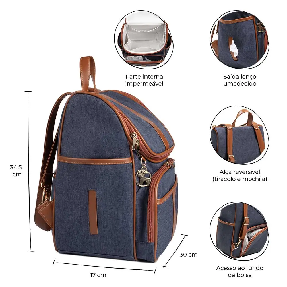 Bolsa Mochila Maternidade Multifuncional Lebaby 2 em 1 Jeans - Miniatura 2