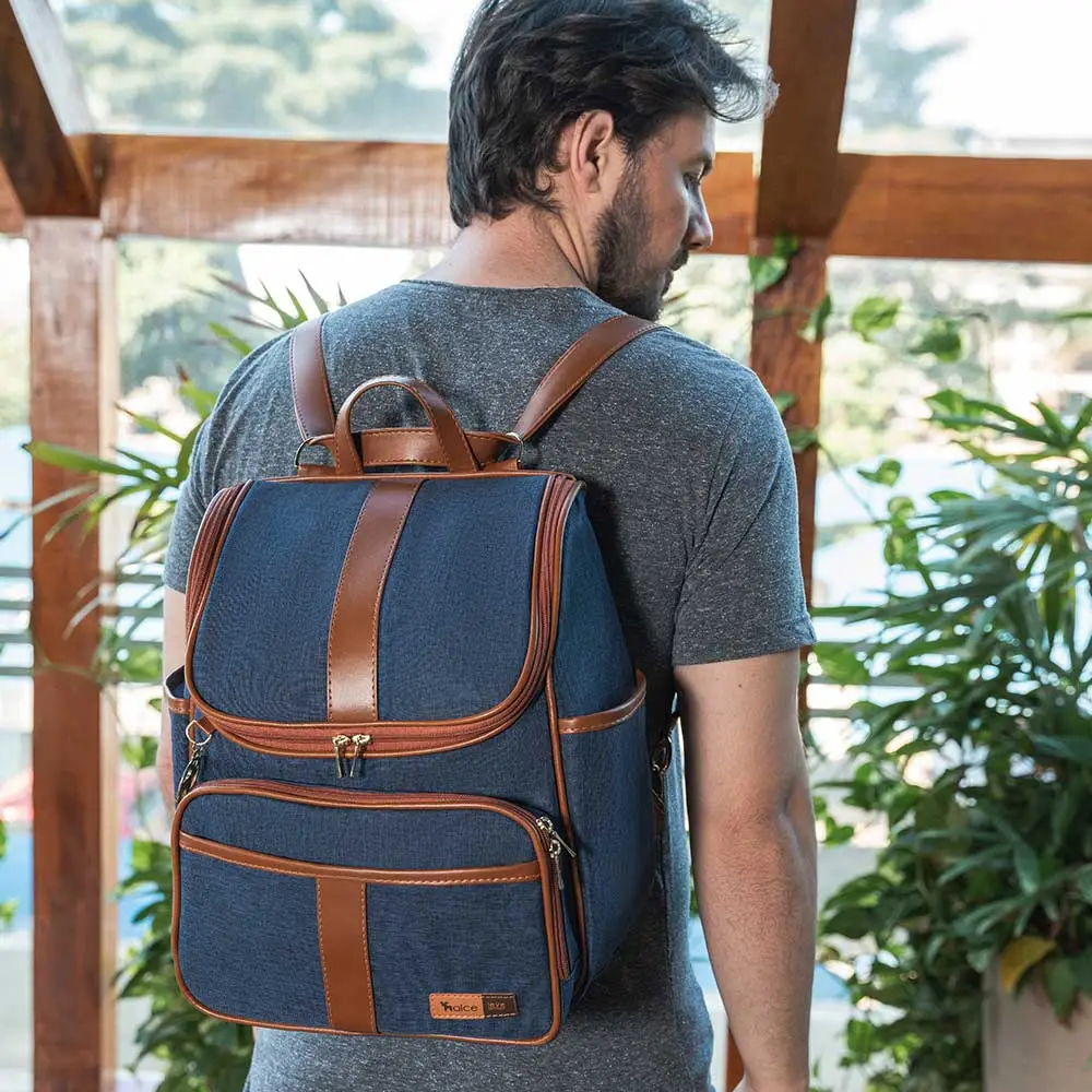 Bolsa Mochila Maternidade Multifuncional Lebaby 2 em 1 Jeans - Miniatura 8