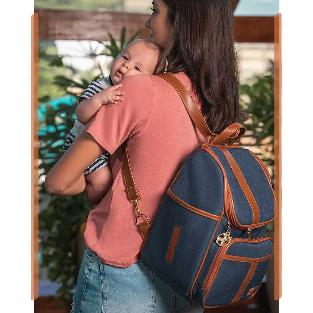 Bolsa Mochila Maternidade Multifuncional Lebaby 2 em 1 Jeans - Miniatura 10