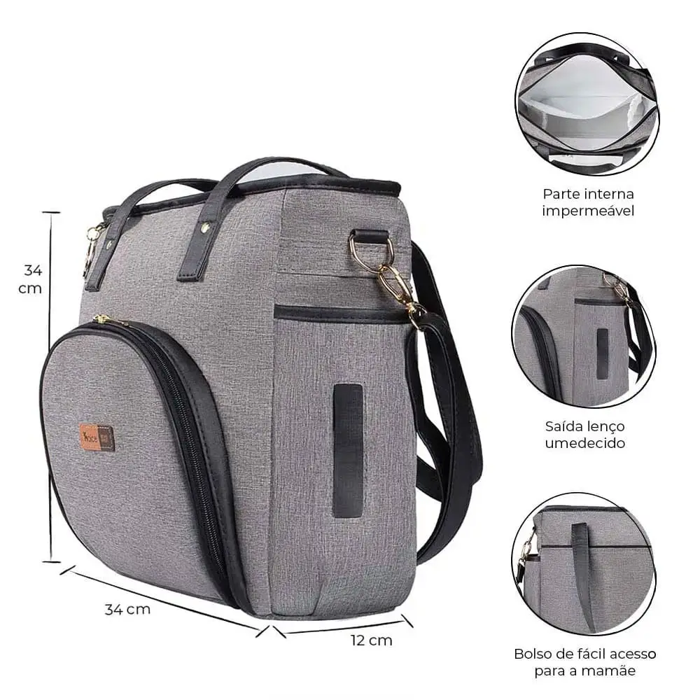 Bolsa Maternidade Lebaby Cinza Mescla - Miniatura 2