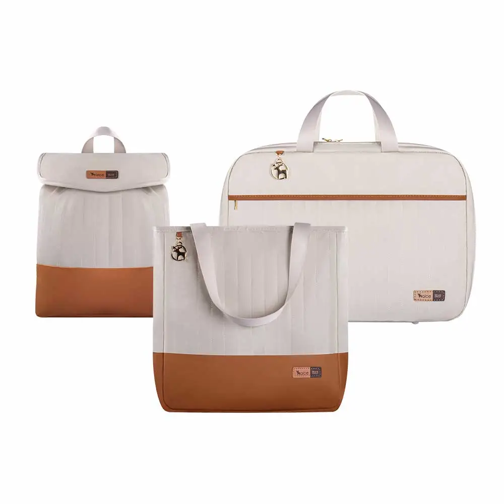Kit Bolsa Mala e Mochila Maternidade Coleção Cores - Creme e Caramelo - Miniatura 1