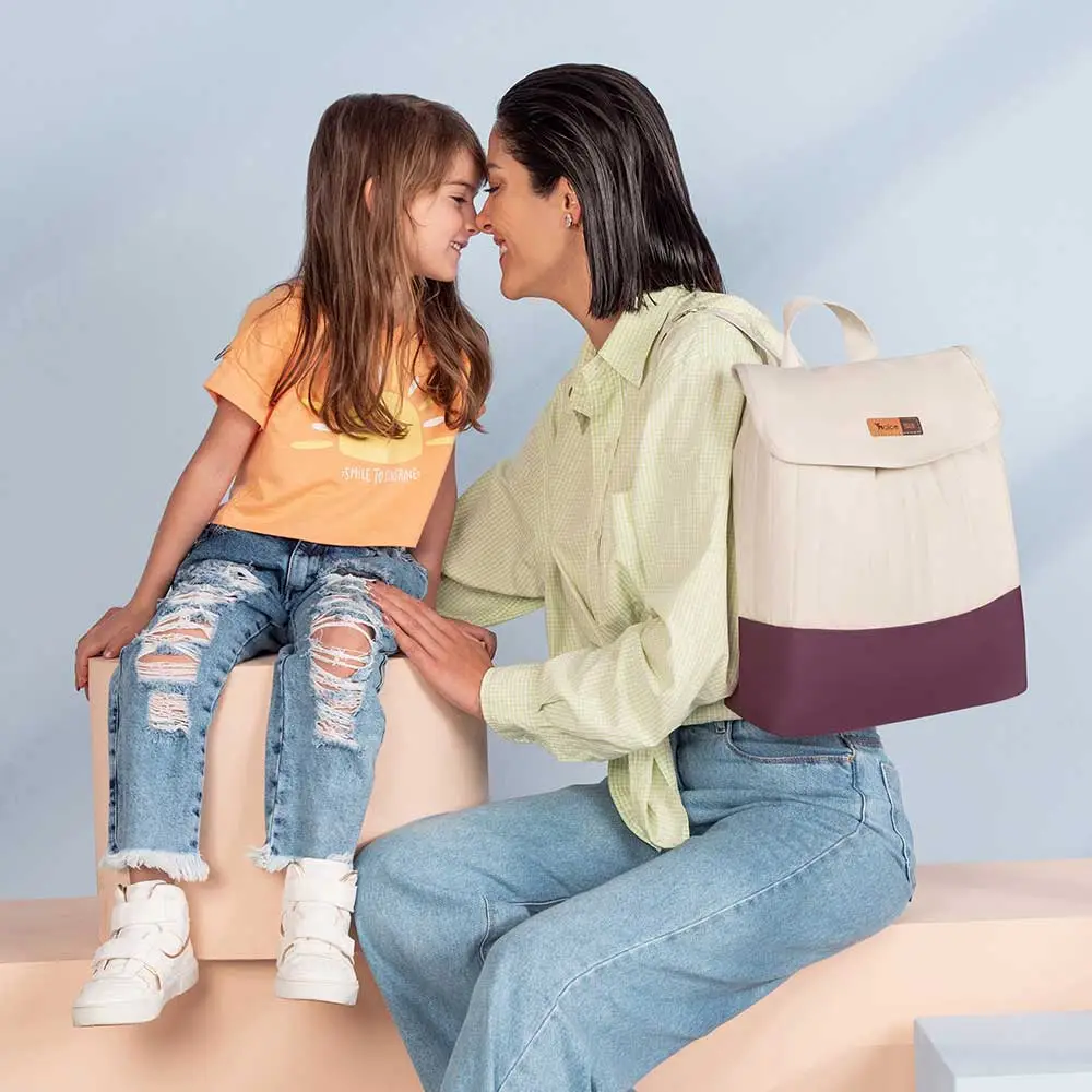 Kit Bolsa Mala e Mochila Maternidade Coleção Cores - Creme e Marsala - Miniatura 17