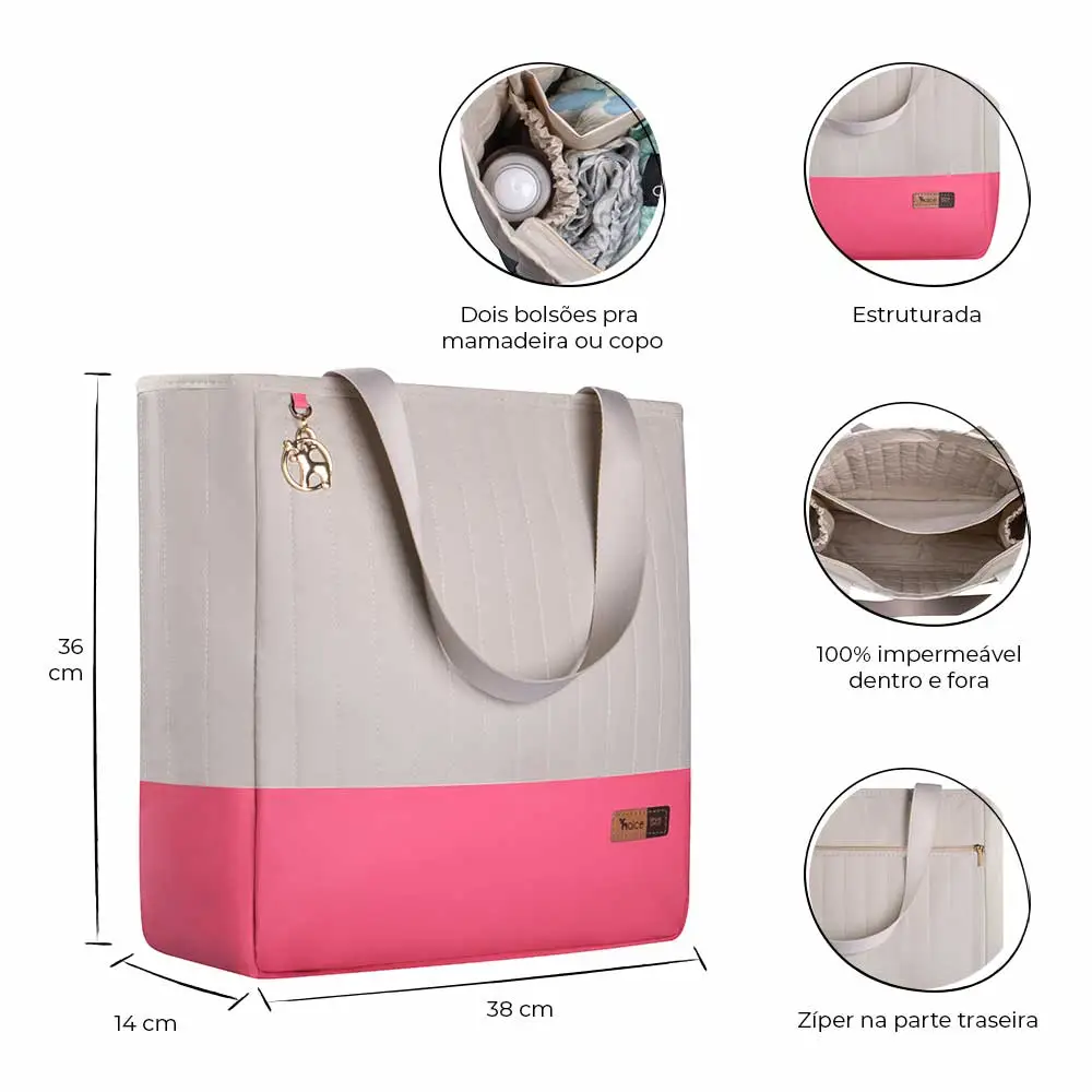 Kit Bolsa Mala e Mochila Maternidade Coleção Cores - Creme e Pink - Miniatura 3