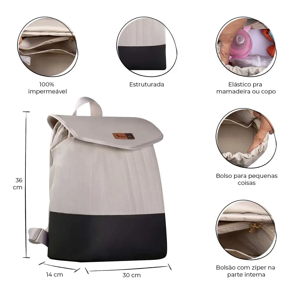 Kit Bolsa Mala e Mochila Maternidade Coleção Cores - Creme e Preto - Miniatura 8