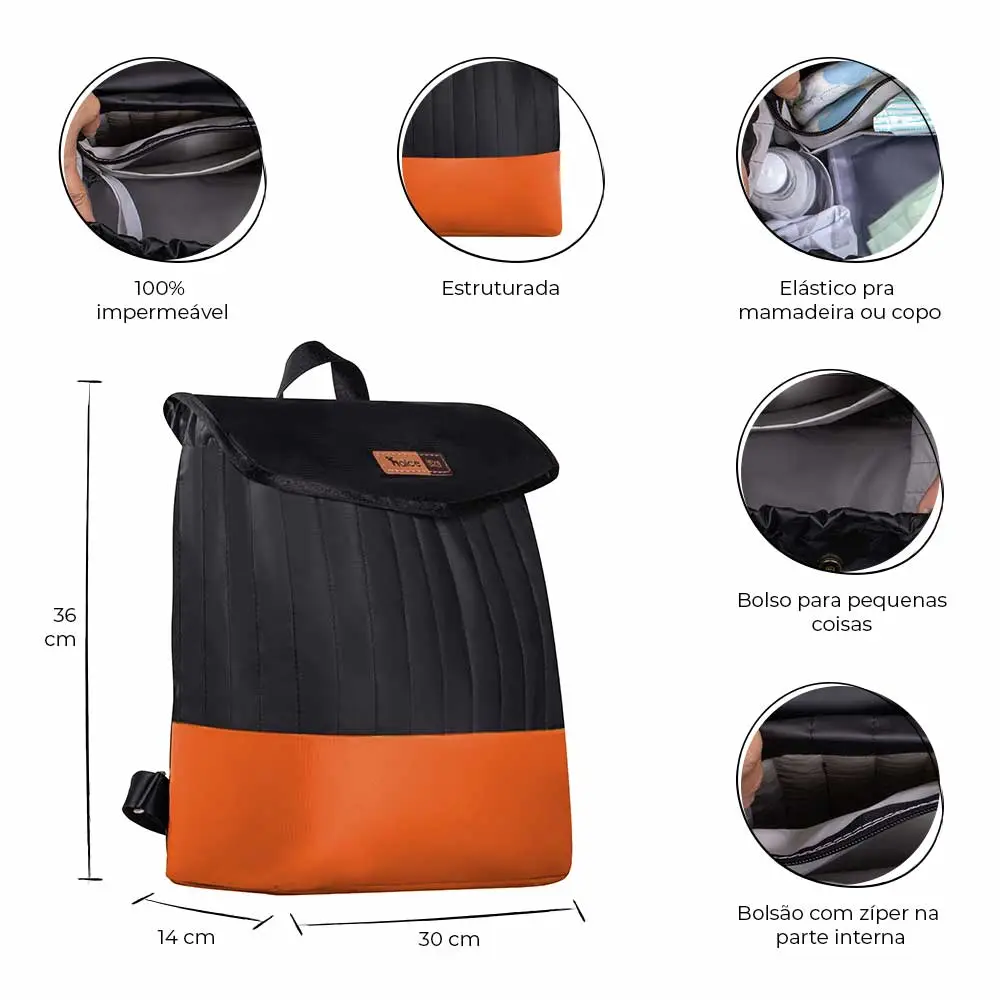 Kit Bolsa Mala e Mochila Maternidade Coleção Cores - Preto e Laranja - Miniatura 12