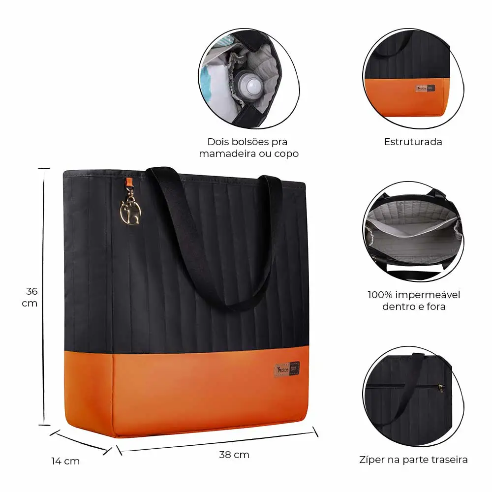 Kit Bolsa Mala e Mochila Maternidade Coleção Cores - Preto e Laranja - Miniatura 3
