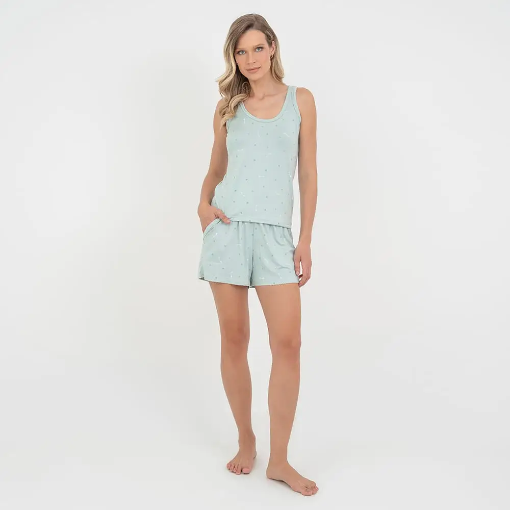Pijama Curto Regata Coração  Pistache