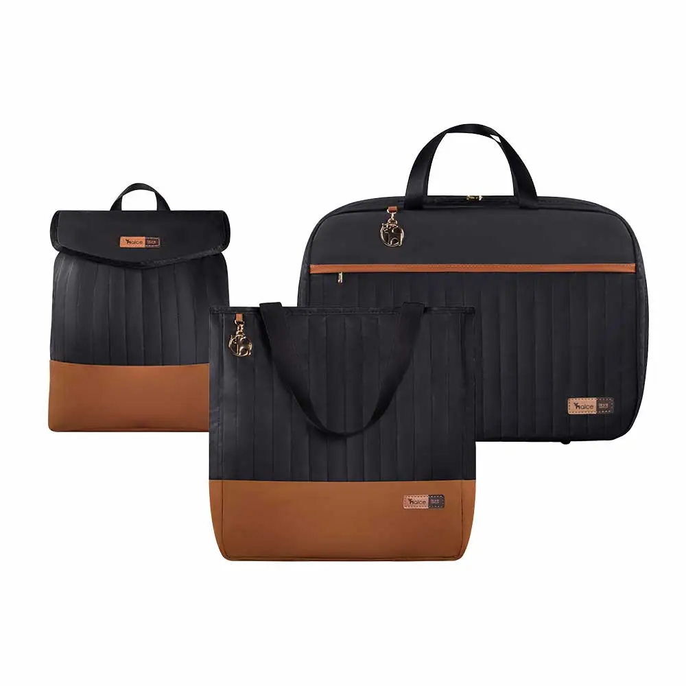 Kit Bolsa Mala e Mochila Maternidade Coleção Cores - Preto e Caramelo - Foto 1