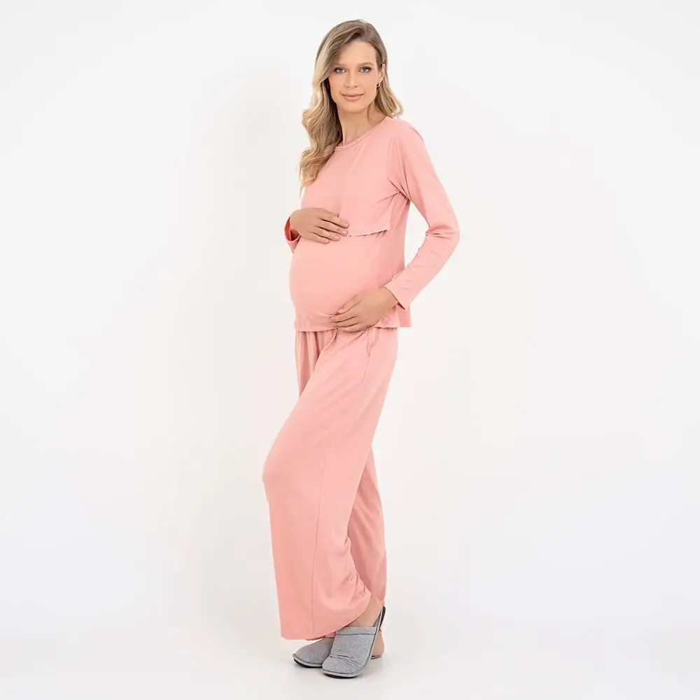 Pijama Longo Maternidade Rose - Foto 1